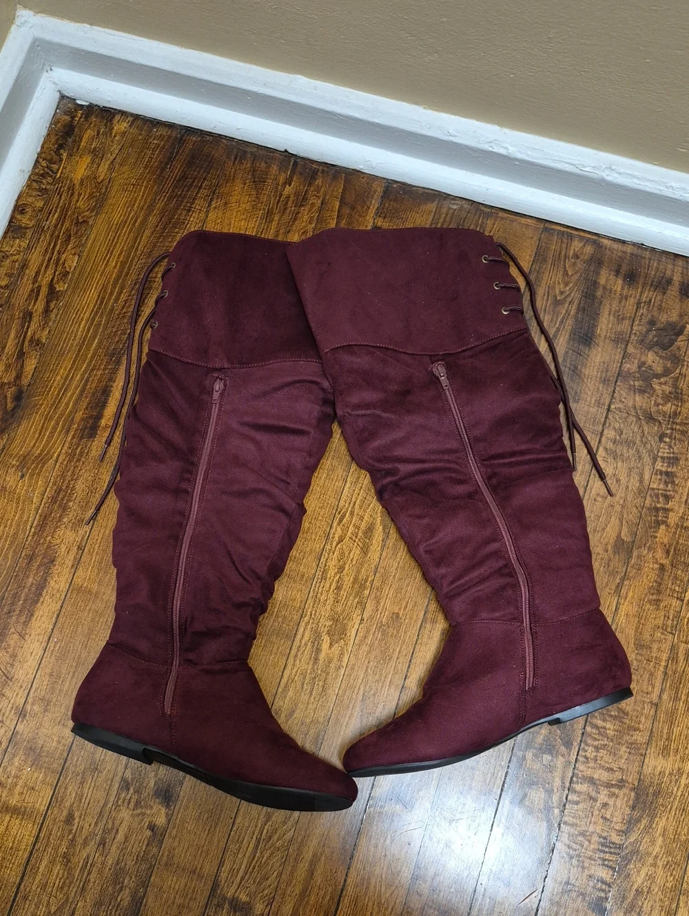 Burgundy Over The Knee Slounchy Boots Size 10